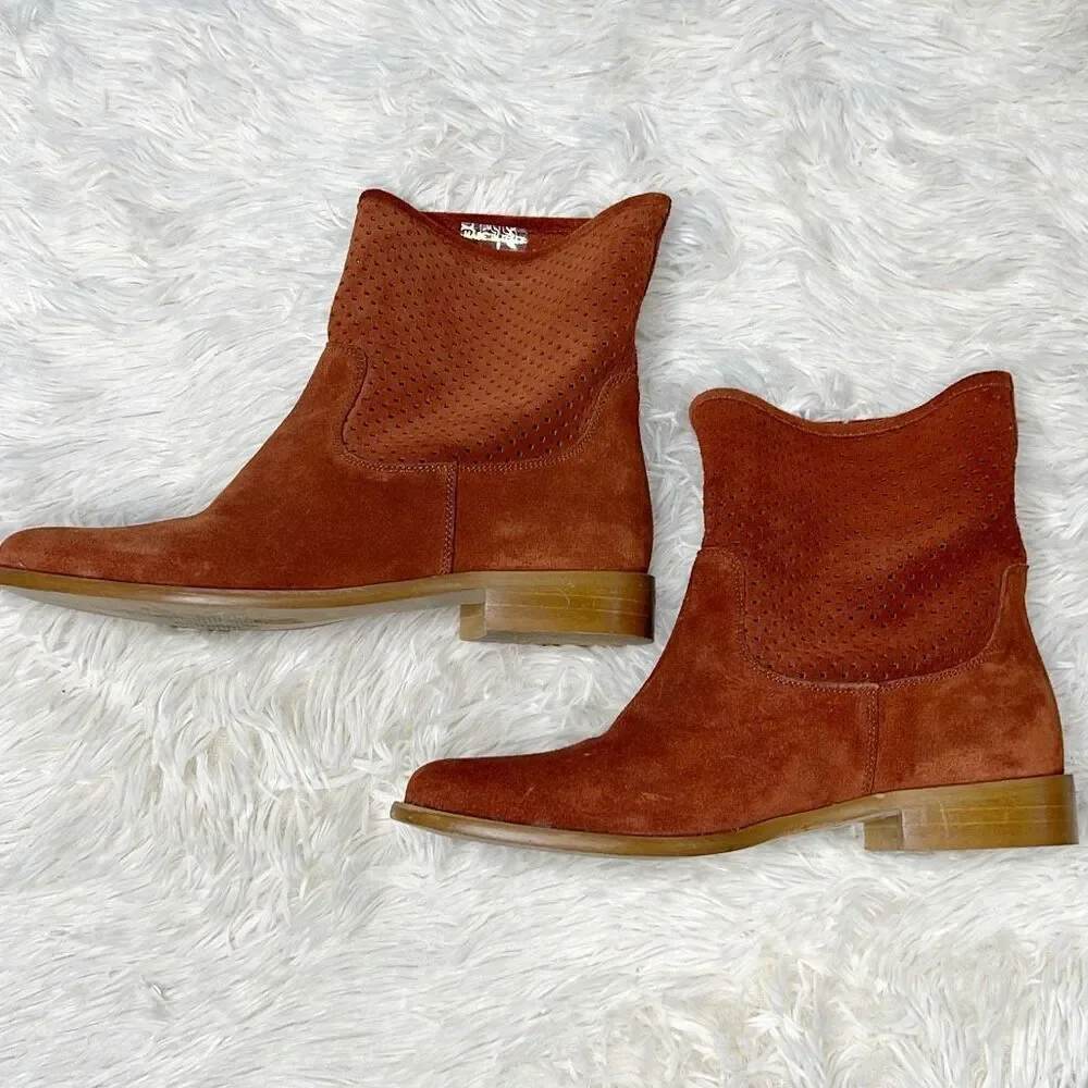 Sundance Magnolia Ankle Boots 38 - 7.5 Rust Suede Leather Perforated Booties
